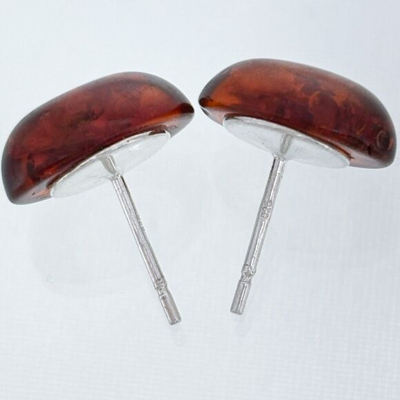Vintage Sterling Silver 925 Oval Amber Stud Earrings - Picture 4 of 6